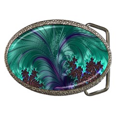 Fractal Turquoise Feather Swirl Belt Buckles