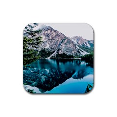 Daylight Forest Glossy Lake Rubber Coaster (square)  by Sudhe