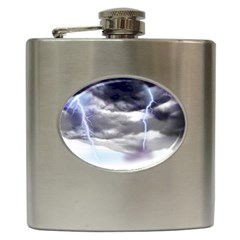 Thunder And Lightning Weather Clouds Painted Cartoon Hip Flask (6 Oz) by Sudhe