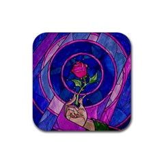 Enchanted Rose Stained Glass Rubber Coaster (square)  by Sudhe