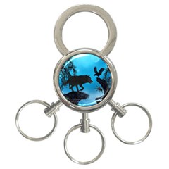 Awesome Black Wolf With Crow And Spider 3-ring Key Chains