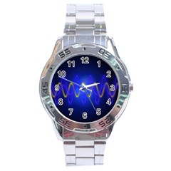 Light Shining Blue Frequency Sine Stainless Steel Analogue Watch by Pakrebo