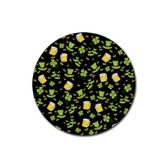 St Patricks Day Pattern Rubber Coaster (round)  by Valentinaart