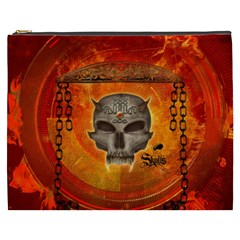 Awesome Skull With Celtic Knot With Fire On The Background Cosmetic Bag (xxxl) by FantasyWorld7