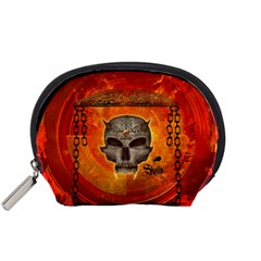 Awesome Skull With Celtic Knot With Fire On The Background Accessory Pouch (small) by FantasyWorld7