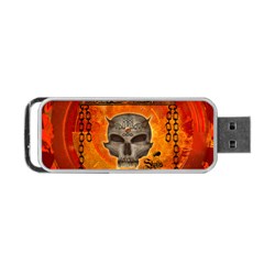 Awesome Skull With Celtic Knot With Fire On The Background Portable Usb Flash (two Sides) by FantasyWorld7