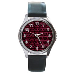 Peace And Love Typographic Print Pattern Round Metal Watch by dflcprintsclothing