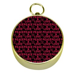 Peace And Love Typographic Print Pattern Gold Compasses by dflcprintsclothing