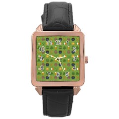 St Patricks Day Pattern Rose Gold Leather Watch  by Valentinaart