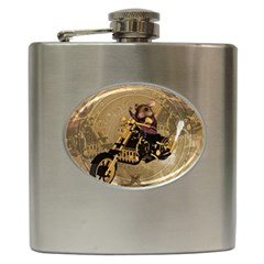 Funny Cute Mouse On A Motorcycle Hip Flask (6 Oz) by FantasyWorld7