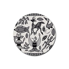 African Senufo Korhogo Tribal Ethnic Art  Rubber Round Coaster (4 Pack)  by BluedarkArt