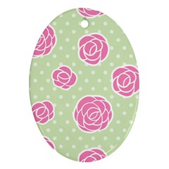 Roses Flowers Pink And Pastel Lime Green Pattern With Retro Dots Ornament (oval) by genx