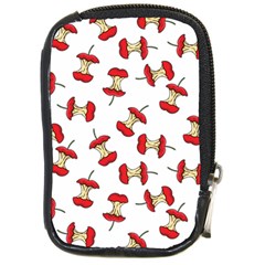 Red Apple Core Funny Retro Pattern Half On White Background Compact Camera Leather Case by genx