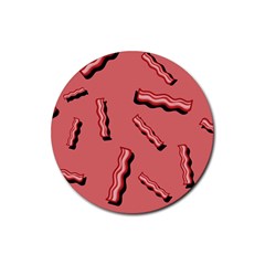 Funny Bacon Slices Pattern Infidel Vintage Red Meat Background  Rubber Round Coaster (4 Pack)  by genx