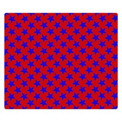 Blue Stars Pattern On Red Double Sided Flano Blanket (small)  by BrightVibesDesign