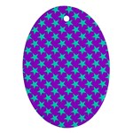 Turquoise Stars Pattern On Purple Ornament (Oval)