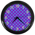 Turquoise Stars Pattern On Purple Wall Clock (Black)