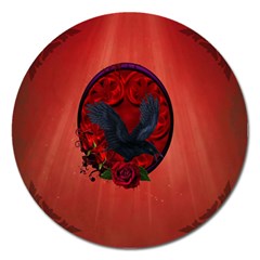 The Crow With Roses Magnet 5  (round) by FantasyWorld7