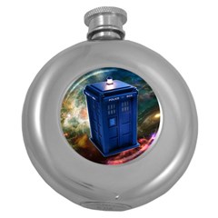 The Police Box Tardis Time Travel Device Used Doctor Who Round Hip Flask (5 Oz) by Sudhe