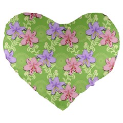 Lily Flowers Green Plant Natural Large 19  Premium Heart Shape Cushions by Pakrebo