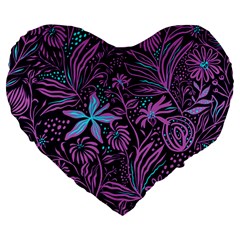 Stamping Pattern Leaves Drawing Large 19  Premium Heart Shape Cushions by Pakrebo