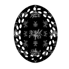 Black And White Ethnic Design Print Oval Filigree Ornament (two Sides) by dflcprintsclothing