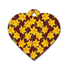 Yellow Daffodils Pattern Dog Tag Heart (one Side)