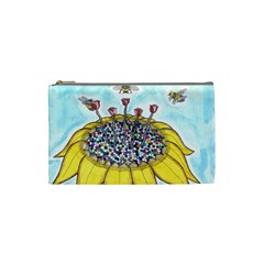 Bees At Work In Blue  Cosmetic Bag (small) by okhismakingart