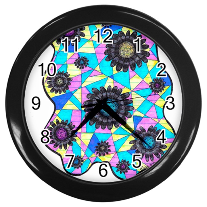 Neon Geometric Flowers  Wall Clock (Black)