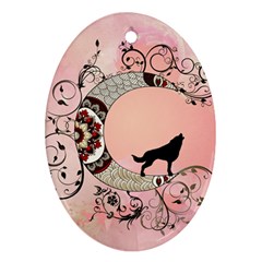 Wonderful Mandala Moon With Wolf Oval Ornament (two Sides) by FantasyWorld7