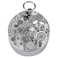 Floral Jungle Black And White Silver Compasses by okhismakingart