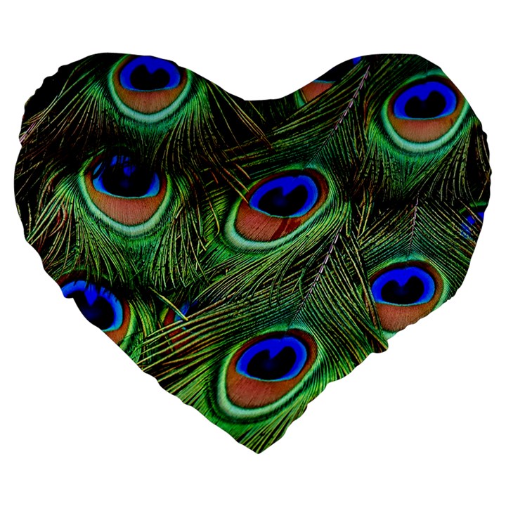 Peacock Feathers Large 19  Premium Flano Heart Shape Cushions