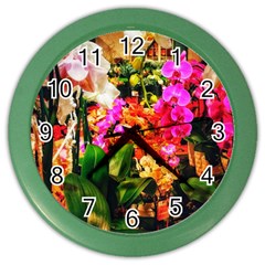 Orchids In The Market Color Wall Clock by okhismakingart