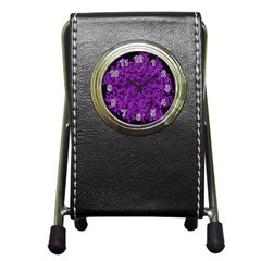 Queen Annes Lace In Purple Pen Holder Desk Clock by okhismakingart