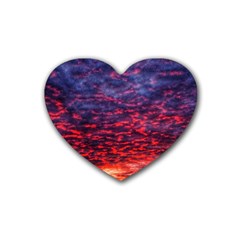Blood Red Sunrise Rubber Coaster (heart)  by okhismakingart