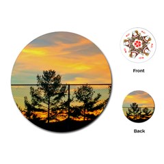 Fence Line Trees Playing Cards (round) by okhismakingart