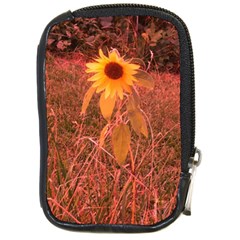 Red Tinted Sunflower Compact Camera Leather Case by okhismakingart
