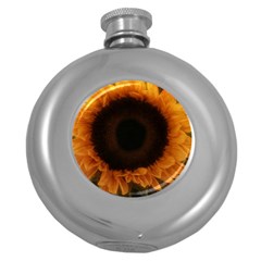 Single Sunflower Round Hip Flask (5 Oz) by okhismakingart