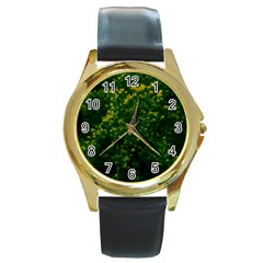 Green Goldenrod Round Gold Metal Watch