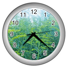 Turquoise Goldenrod Wall Clock (silver) by okhismakingart