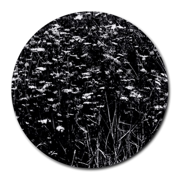 High Contrast Black and White Queen Anne s Lace Hillside Round Mousepads