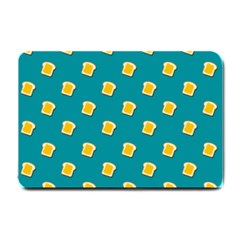 Toast With Cheese Pattern Turquoise Green Background Retro Funny Food Small Doormat  by genx
