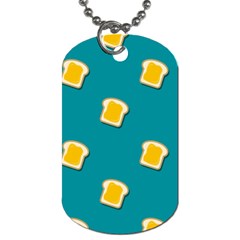 Toast With Cheese Pattern Turquoise Green Background Retro Funny Food Dog Tag (one Side) by genx