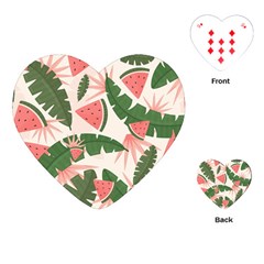 Tropical Watermelon Leaves Pink And Green Jungle Leaves Retro Hawaiian Style Playing Cards (heart) by genx