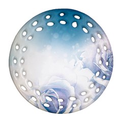 Beautiful Floral Design In Soft Blue Colors Round Filigree Ornament (two Sides) by FantasyWorld7