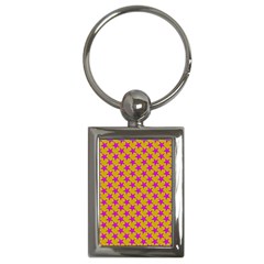 Pink Stars Pattern On Yellow Key Chains (rectangle)  by BrightVibesDesign