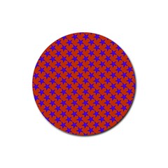 Purple Stars Pattern On Orange Rubber Coaster (round)  by BrightVibesDesign