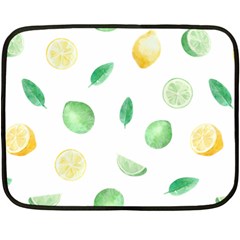 Lemon And Limes Yellow Green Watercolor Fruits With Citrus Leaves Pattern Double Sided Fleece Blanket (mini)  by genx