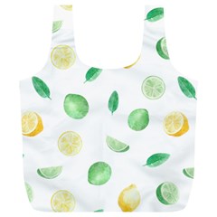 Lemon And Limes Yellow Green Watercolor Fruits With Citrus Leaves Pattern Full Print Recycle Bag (xl) by genx