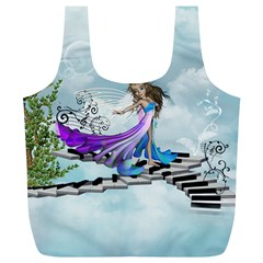 Cute Fairy Dancing On A Piano Full Print Recycle Bag (xl) by FantasyWorld7